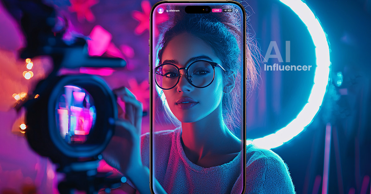 AI-generated virtual influencer engaging with followers on social media platforms