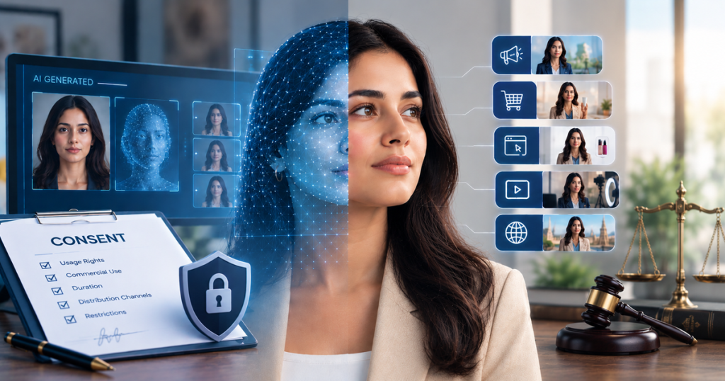 AI digital likeness, consent and usage rights highlighting legal considerations around AI actors and likeness rights.