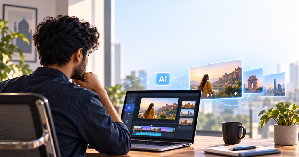 production agencies in india AI video production agency creating engaging video content using AI-powered editing tools, digital visuals and creative production workflows in India.